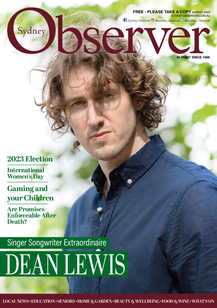 Sydney Observer March 2023 cover with singer and songwriter Dean Lewis.